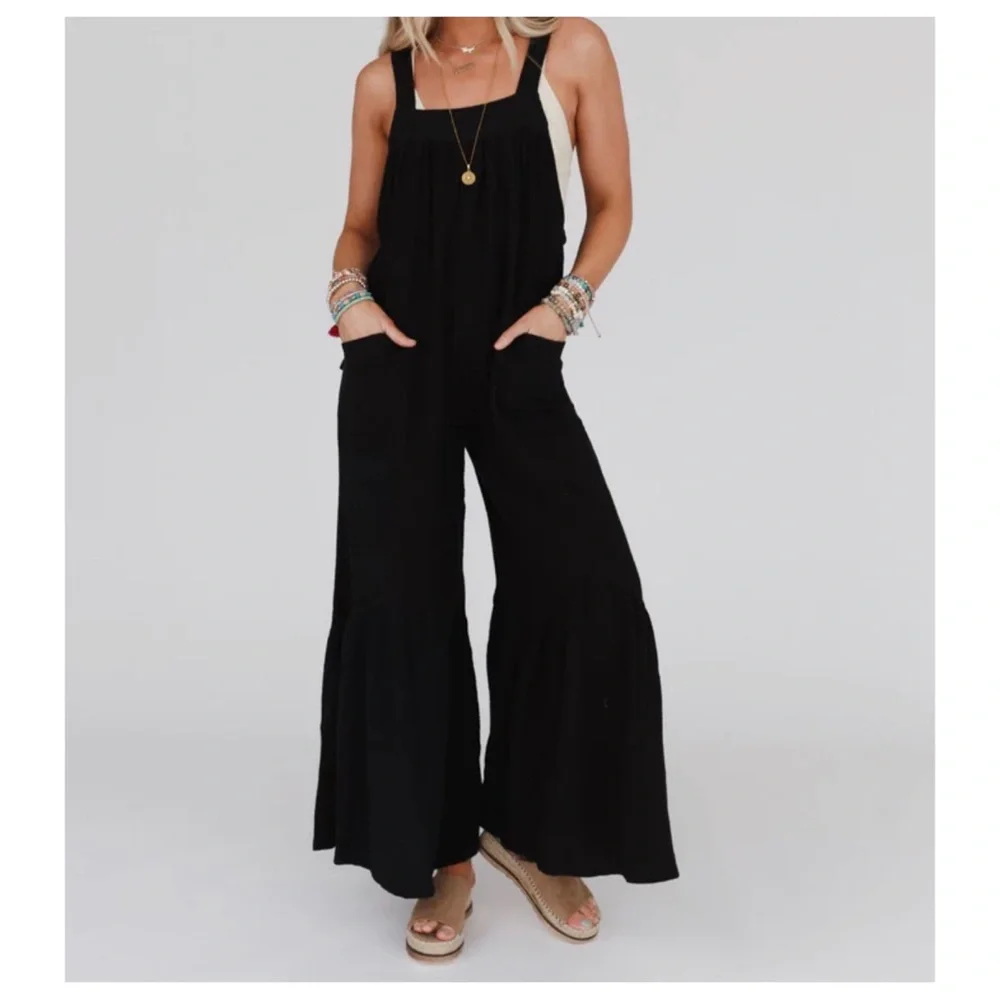 24 Boho Wide Leg Ruffle Hem Jumpsuit - Picture 6 of 7